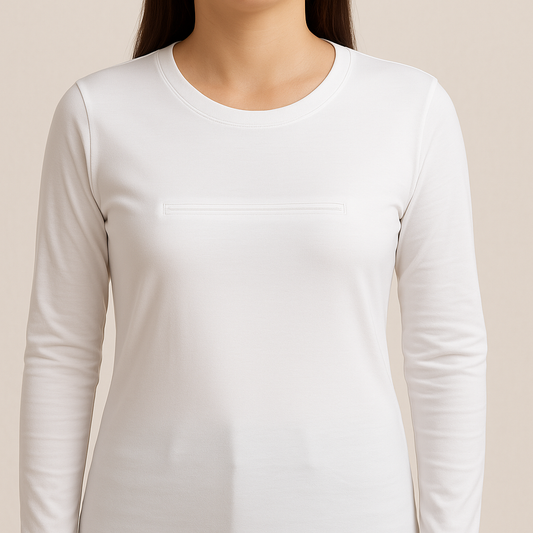 Crew Neck T-Shirt Long Sleeve With Secret Sipper Pocket 100% Cotton